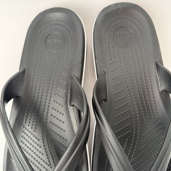 NWT Crocs Crocband Flip Black White Stripe Men's 11 Women's 13 - Picture 11 of 11
